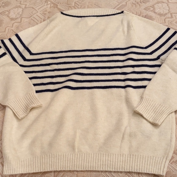 Mango Ivory and Navy V-neck Striped Sweater/NWT/L - Picture 13 of 15